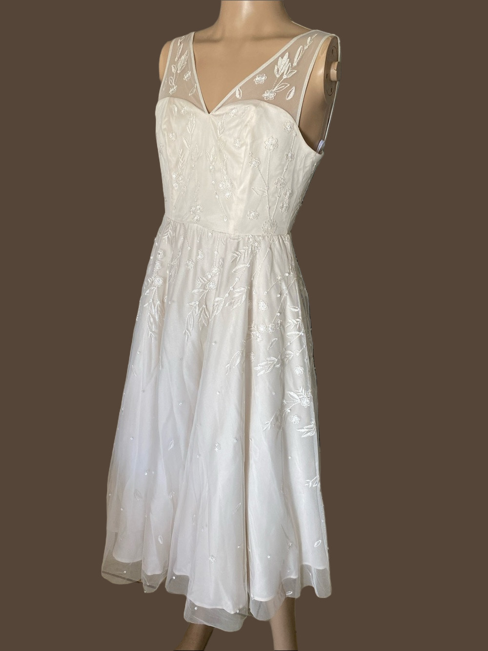 ModCloth Ivory Embroidered MidiPrincess Dress